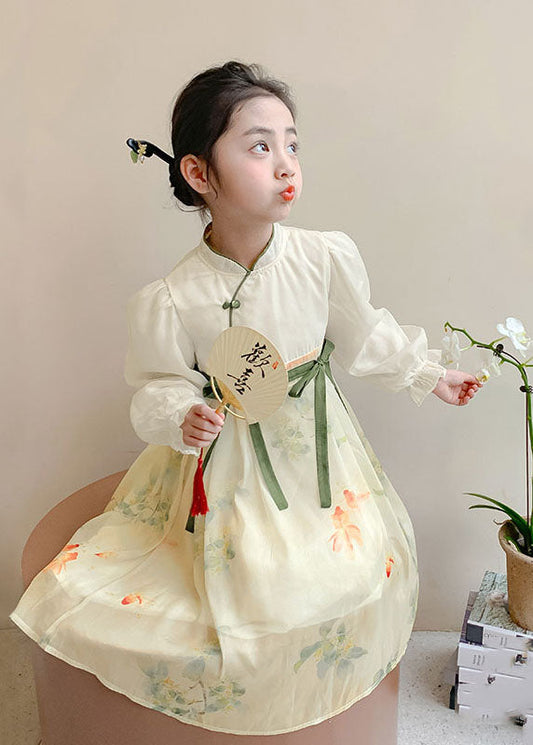 Kids Stand Long Chiffon Collar Yellow DIY Tie Patchwork Waist