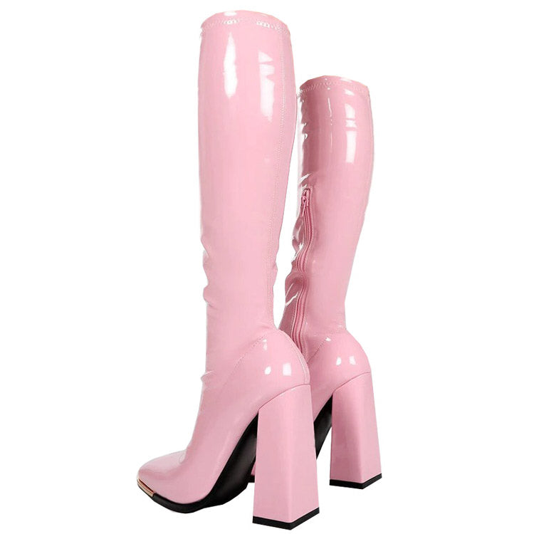 Patent Leather Block Heel Boots