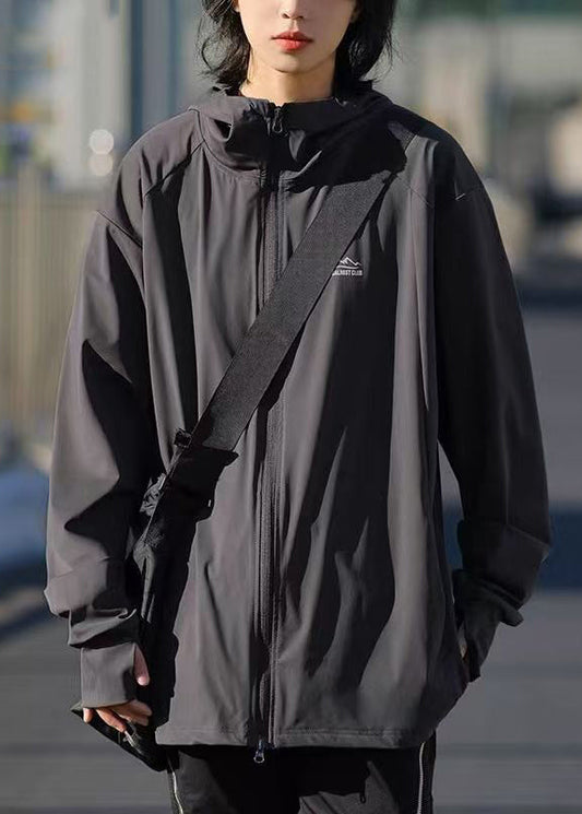 Zippered Solid Silk Men Ice Dark UPF Gray Hooded 50+ Coat