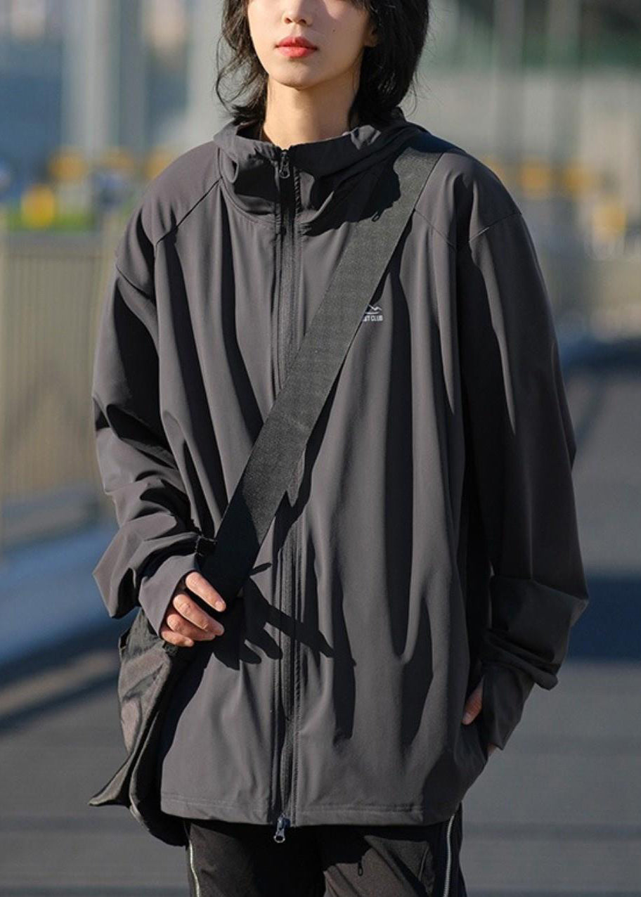 Zippered Solid Silk Men Ice Dark UPF Gray Hooded 50+ Coat