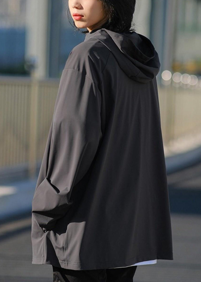 Zippered Solid Silk Men Ice Dark UPF Gray Hooded 50+ Coat