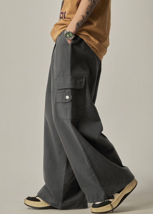 Beam Grey Elastic Spring Mens Cotton Pockets Dark Pants Waist