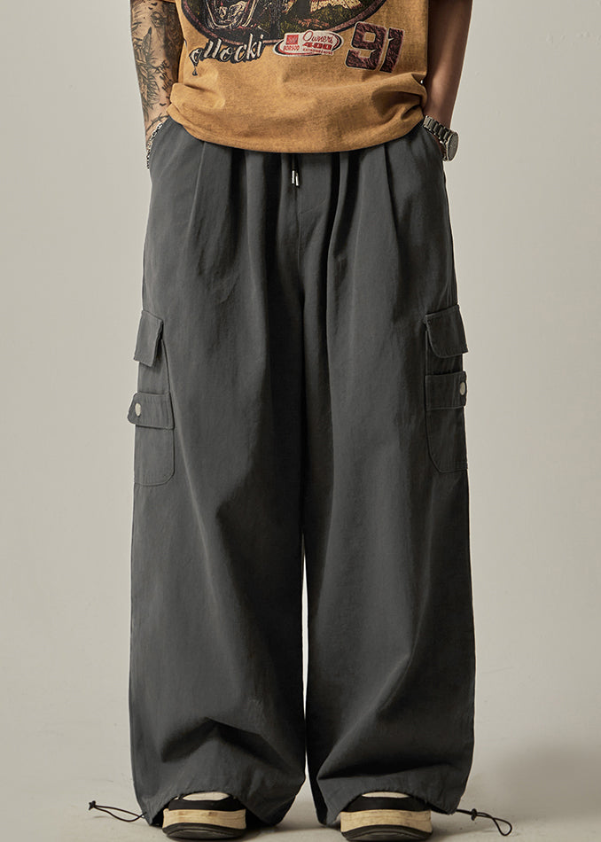 Beam Grey Elastic Spring Mens Cotton Pockets Dark Pants Waist