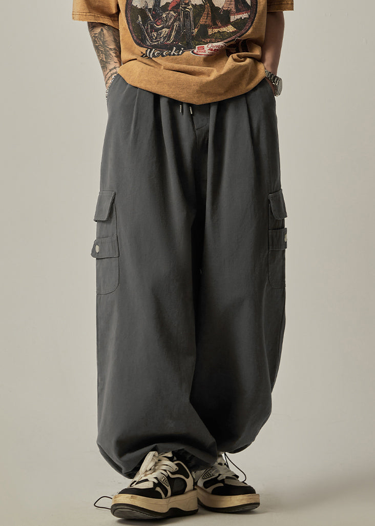 Beam Grey Elastic Spring Mens Cotton Pockets Dark Pants Waist