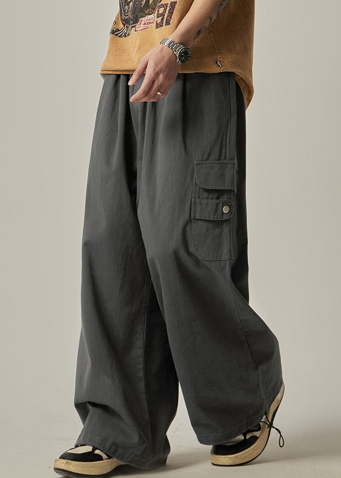 Beam Grey Elastic Spring Mens Cotton Pockets Dark Pants Waist