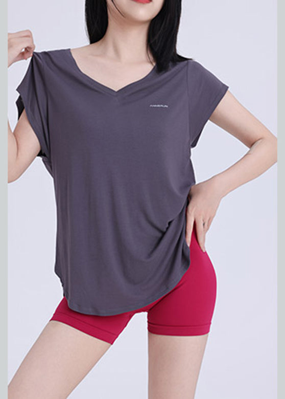 Wrap Dark V Top Neck Solid Grey Yoga