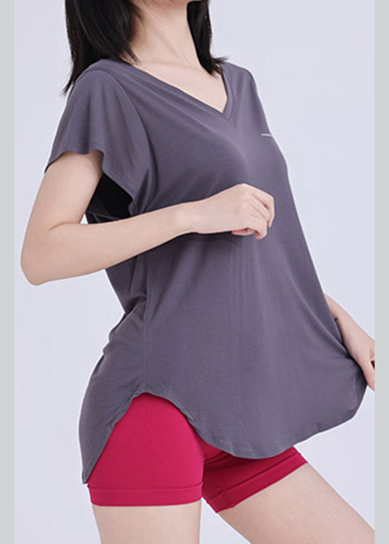 Wrap Dark V Top Neck Solid Grey Yoga