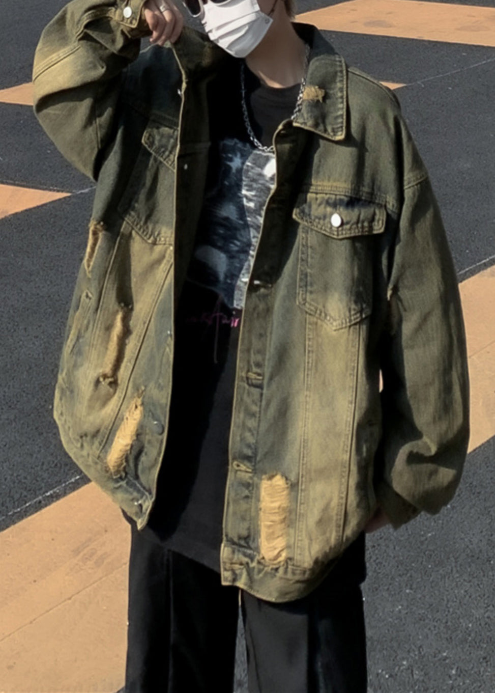 Collar Coat Pan Hole Men Blue Peter Patchwork Denim