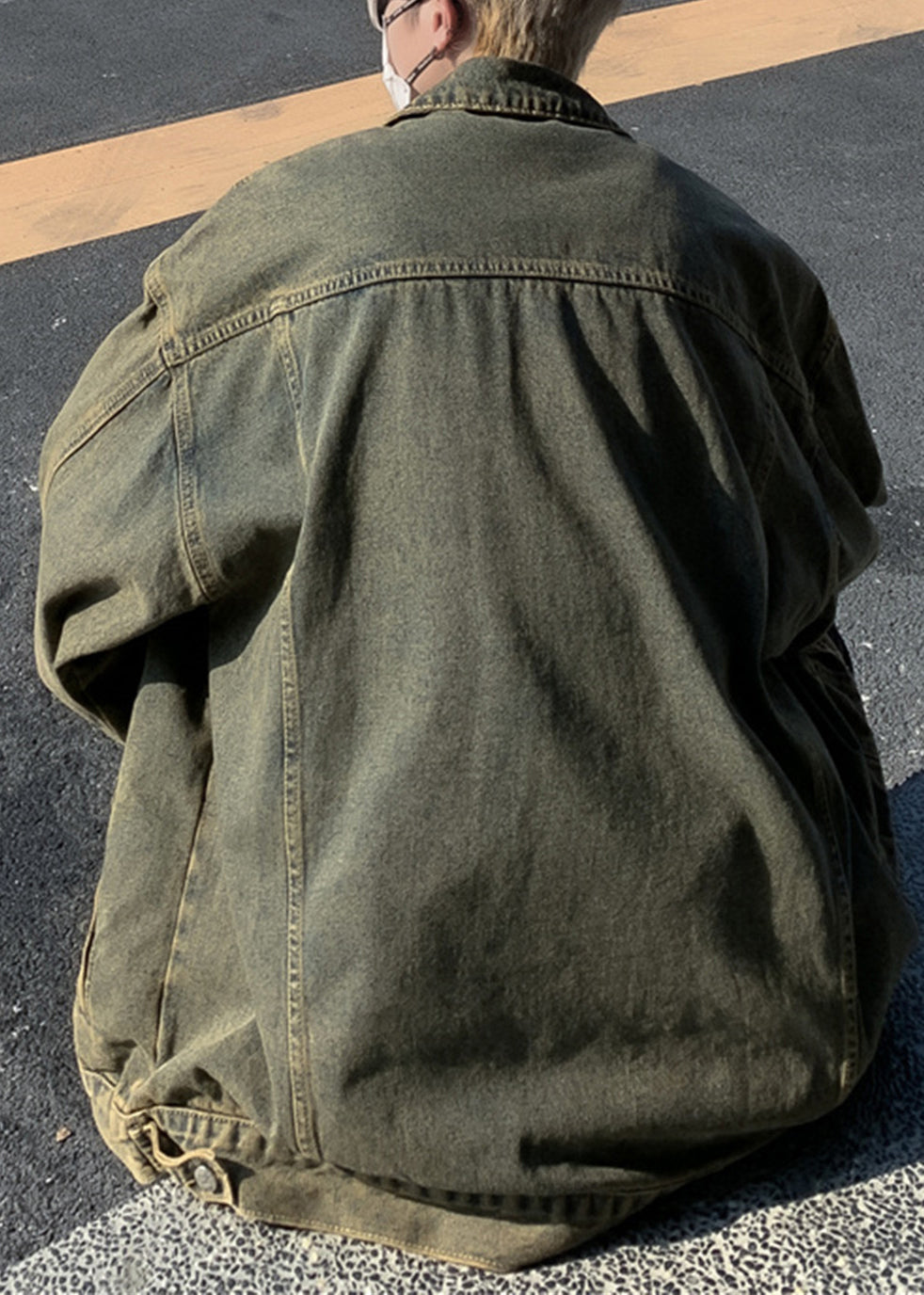 Collar Coat Pan Hole Men Blue Peter Patchwork Denim