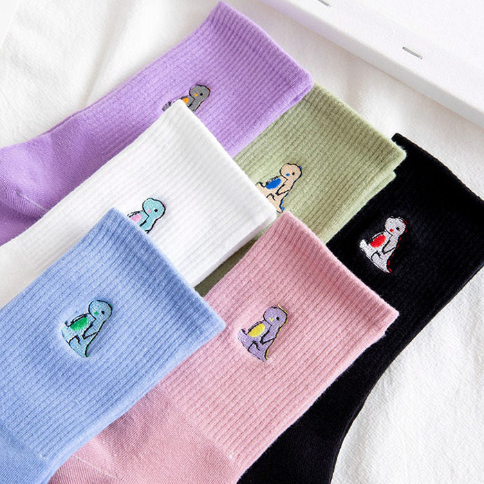 Dino Embroidery Socks