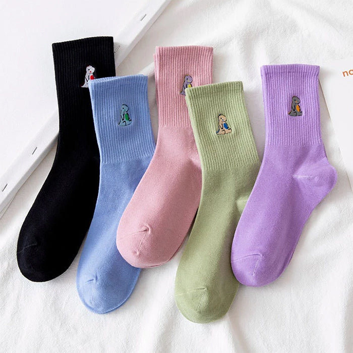 Dino Embroidery Socks