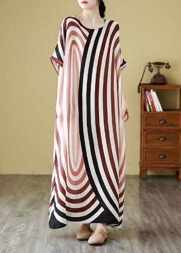 Diy Colorblock Oversized Striped Cotton Robe Dresses Summer YY024