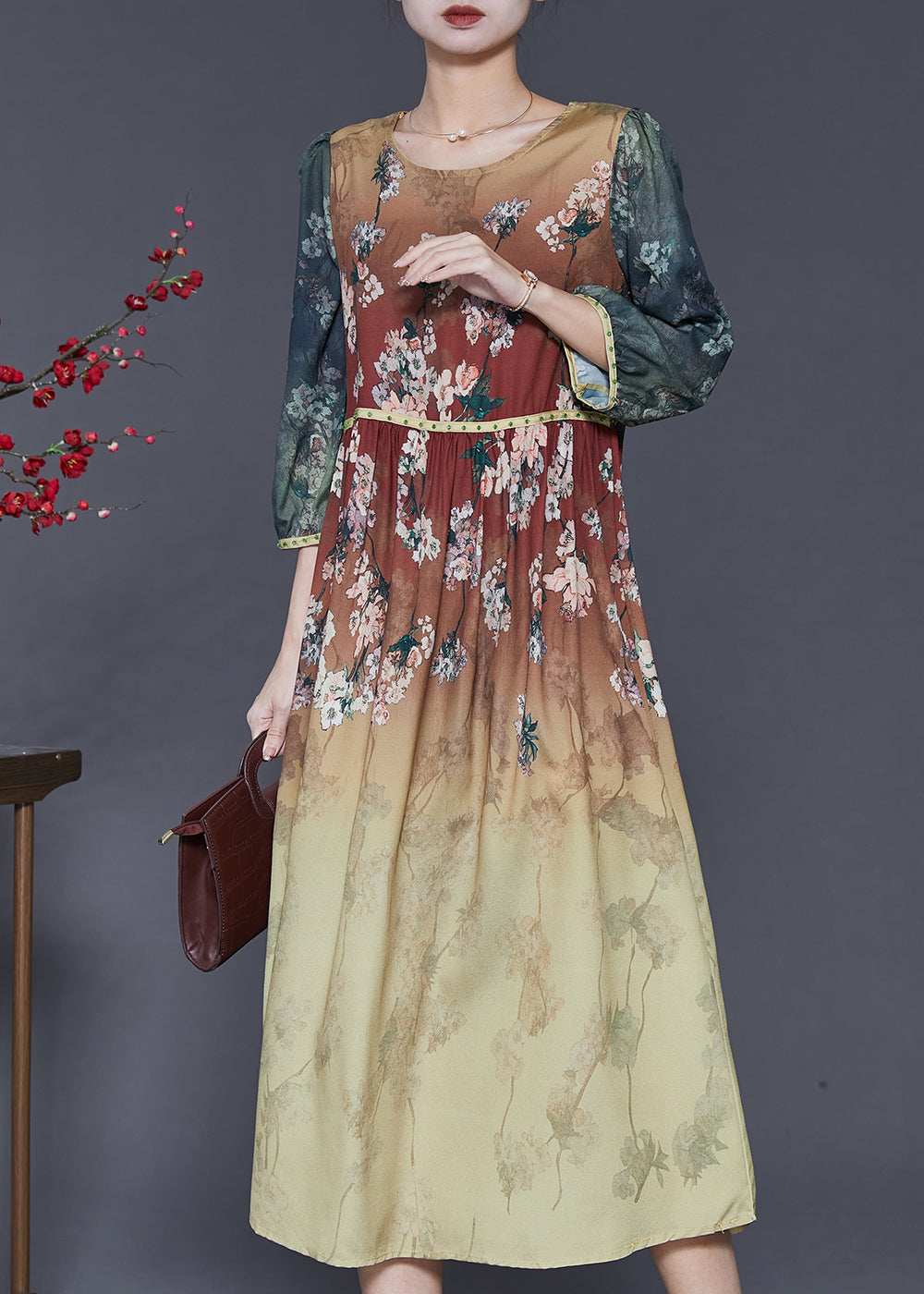 Diy Gradient Color Oversized Print Silk Dress Bracelet Sleeve SD1072