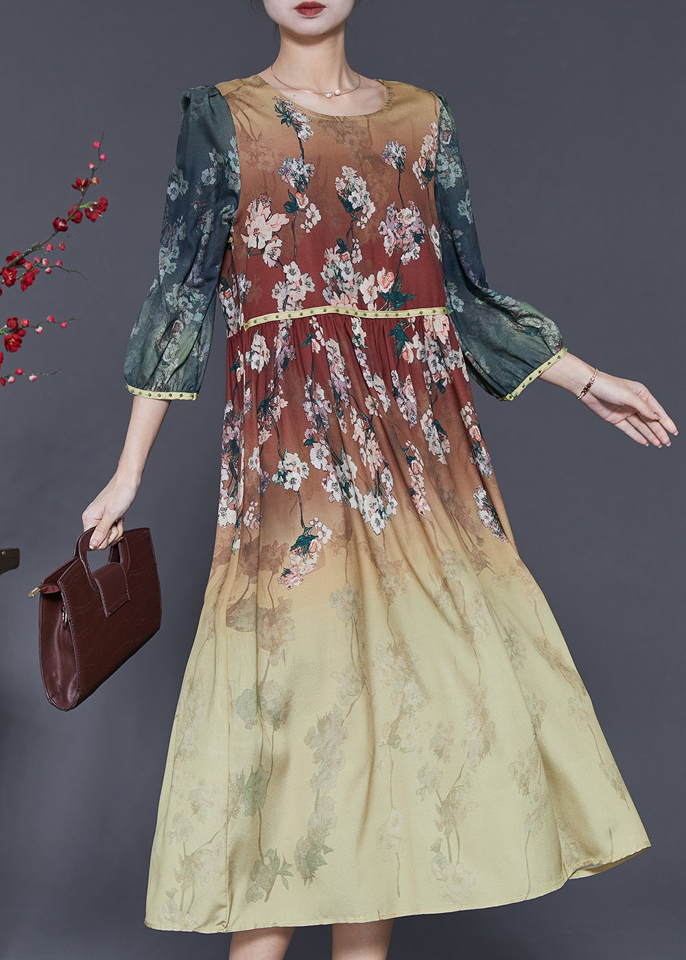 Diy Gradient Color Oversized Print Silk Dress Bracelet Sleeve SD1072