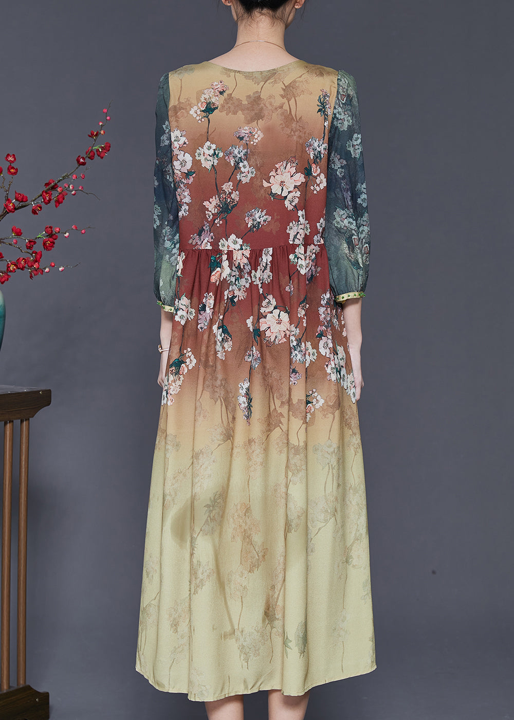 Diy Gradient Color Oversized Print Silk Dress Bracelet Sleeve SD1072