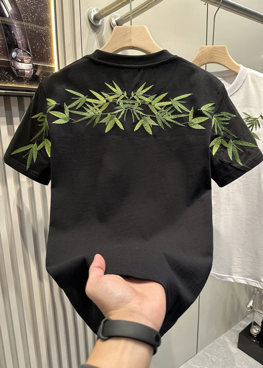 Diy T White Clothing Casual Shirt Embroideried Men Summer Bamboo