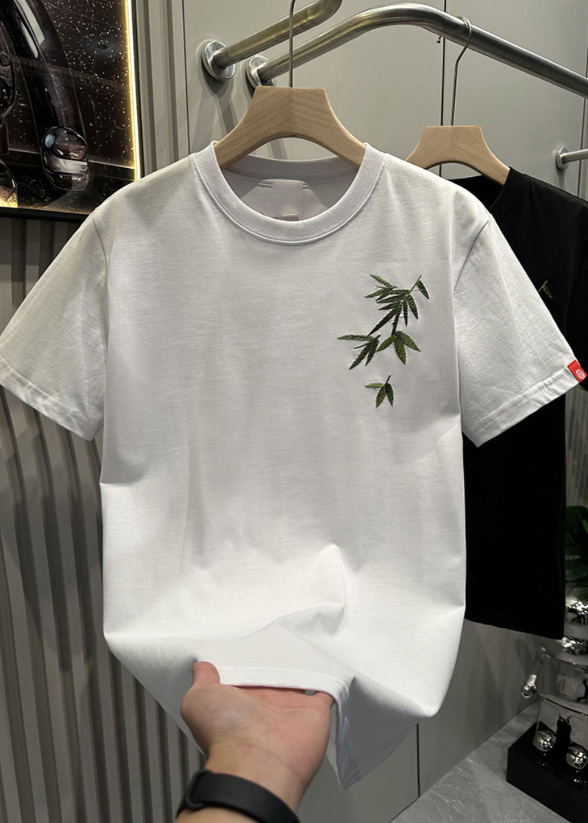 Diy T White Clothing Casual Shirt Embroideried Men Summer Bamboo