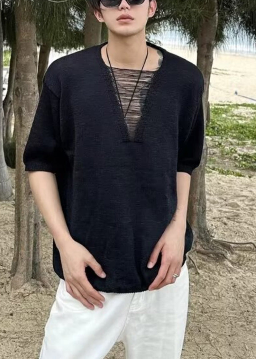 Cotton Summer Diy Neck T V White Ripped Men Shirt