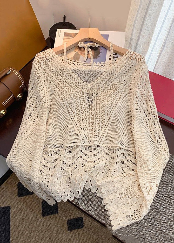 Pieces Up Set Elegant Out Hollow Apricot Two Lace Knit Spring