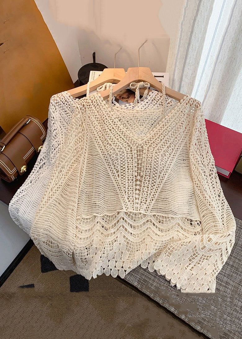 Pieces Up Set Elegant Out Hollow Apricot Two Lace Knit Spring