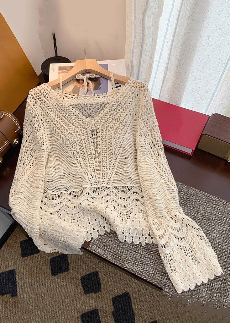 Pieces Up Set Elegant Out Hollow Apricot Two Lace Knit Spring