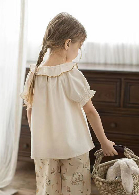 Elegant Apricot Print Kids Girls Shirt Puff Sleeve SS1028