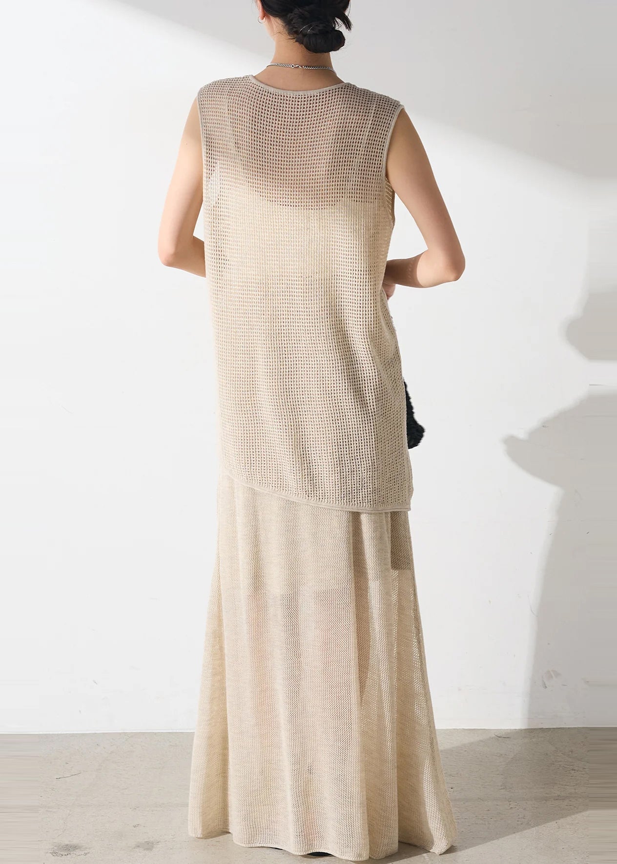 Tulle Outfits Piece Hollow Two Set Elegant Beige Asymmetrical Out