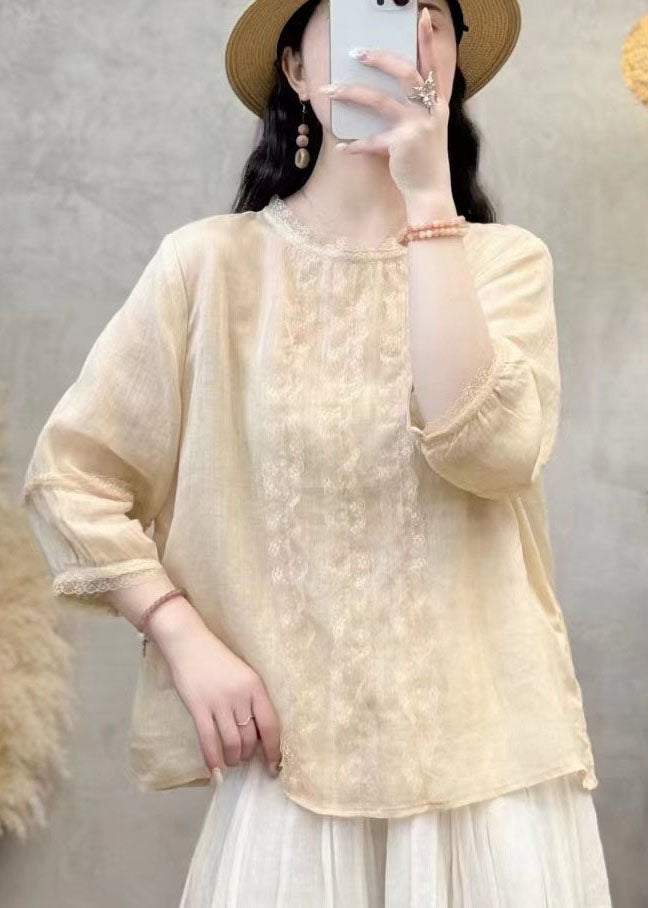 Oversized Elegant Eyelash Black Tops Shirt Patchwork Linen