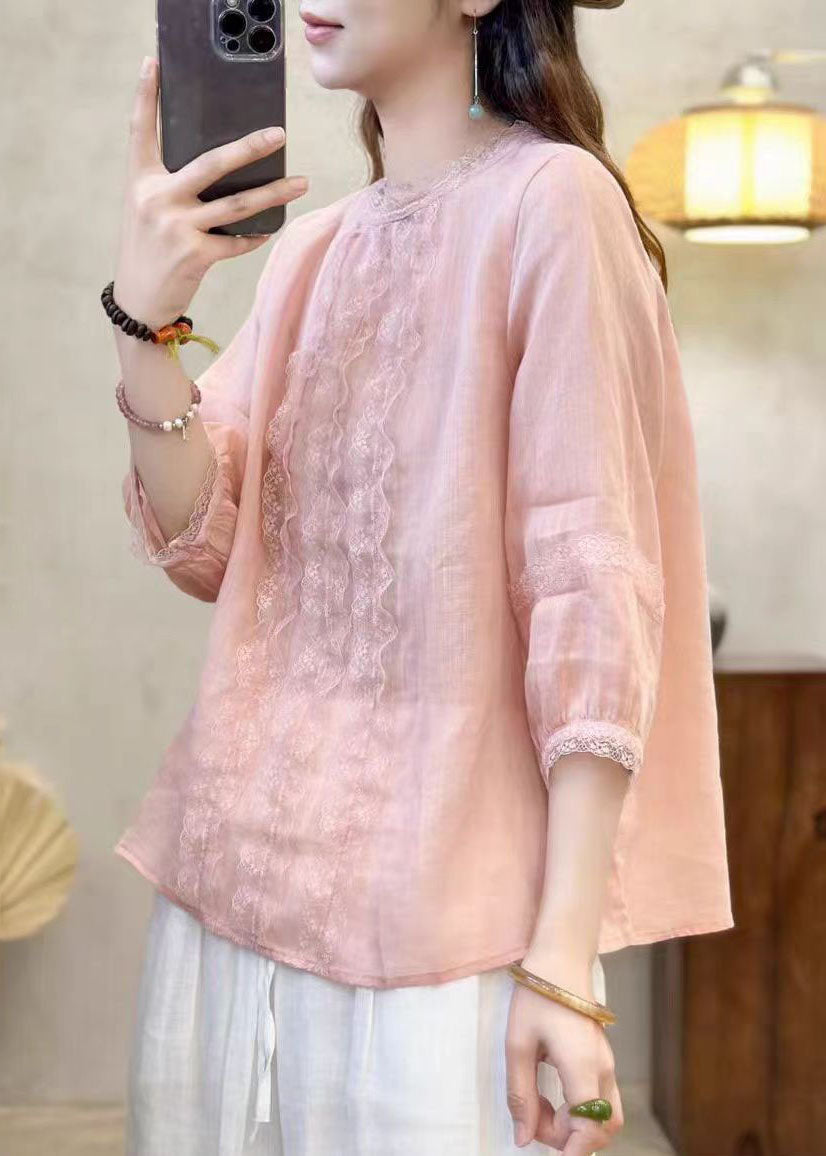 Oversized Elegant Eyelash Black Tops Shirt Patchwork Linen