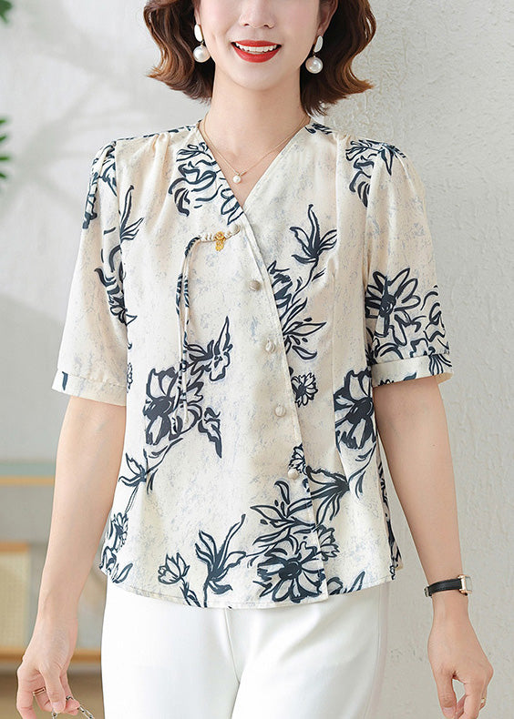 Tasseled Print Black Silk Summer Elegant Shirts