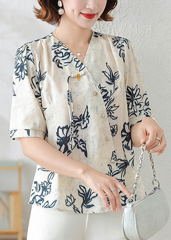 Tasseled Print Black Silk Summer Elegant Shirts