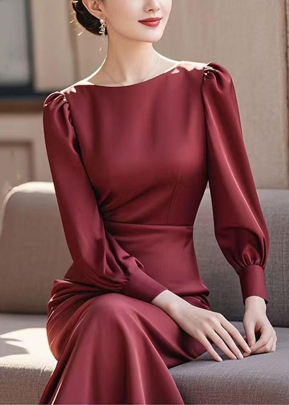 Blue Elegant O Spring Long Cotton Neck Waist High Dress