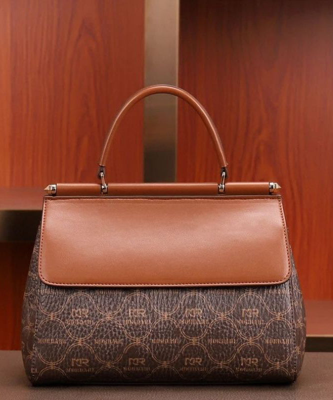 Tote Calf Handbag Brown Embroideried Leather Elegant