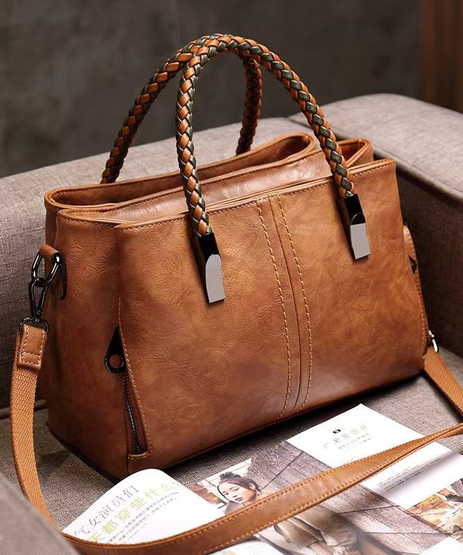Leather Handbag Durable Elegant Tote Solid Brown Calf
