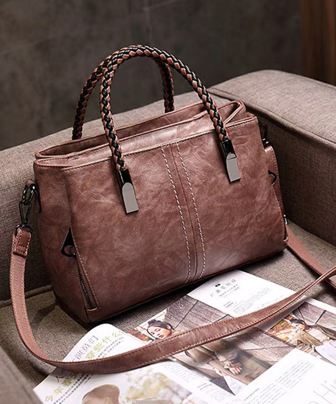 Leather Handbag Durable Elegant Tote Solid Brown Calf