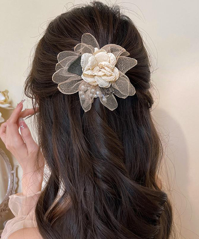 Elegant Champagne Metal Tulle Rose Hairpin RA032