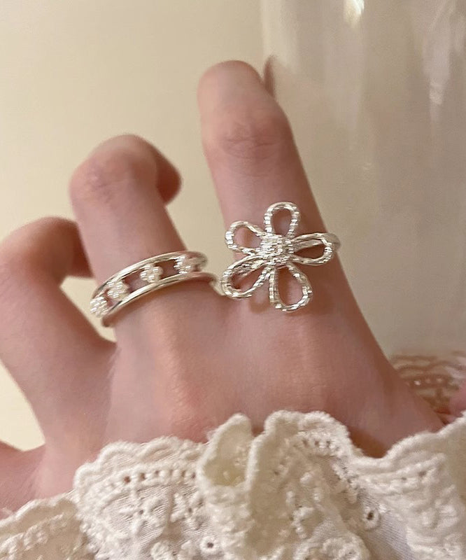 Set Out Hollow Floral Two Alloy Piece Gold Rings Elegant