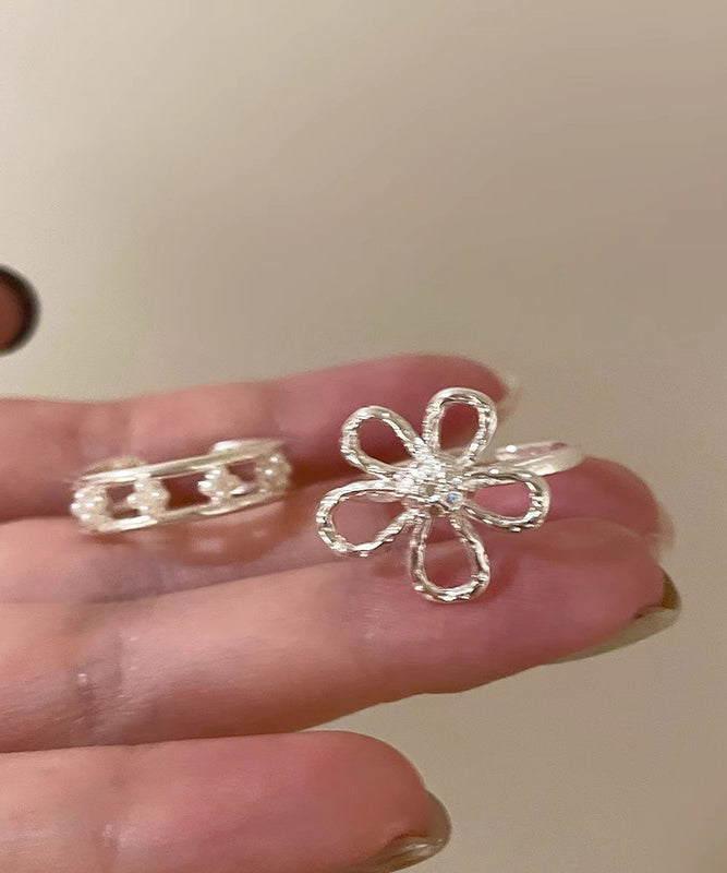 Set Out Hollow Floral Two Alloy Piece Gold Rings Elegant