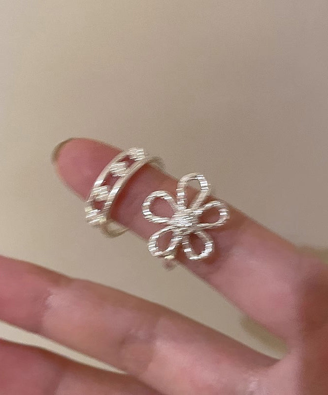 Set Out Hollow Floral Two Alloy Piece Gold Rings Elegant