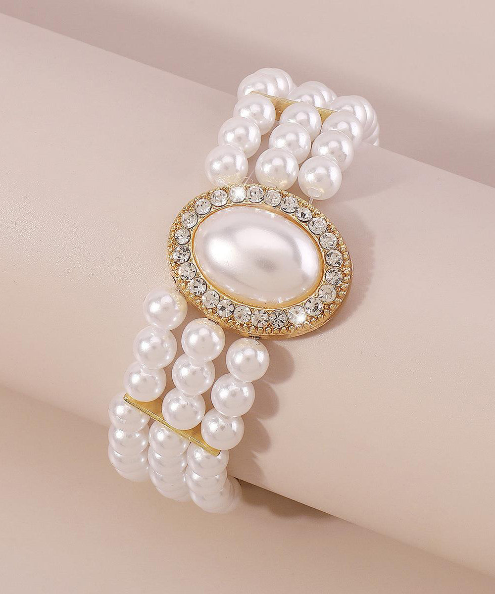 Elegant Gold Copper Alloy Pearl Zircon Resin Tassel Chain Bracelet YI001