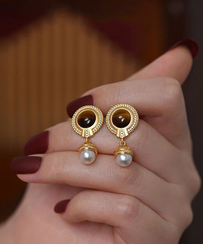 Gold Overgild Silver Drop Sterling Elegant Earrings Pearl Tassel