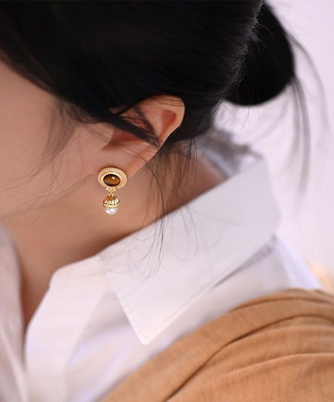 Gold Overgild Silver Drop Sterling Elegant Earrings Pearl Tassel