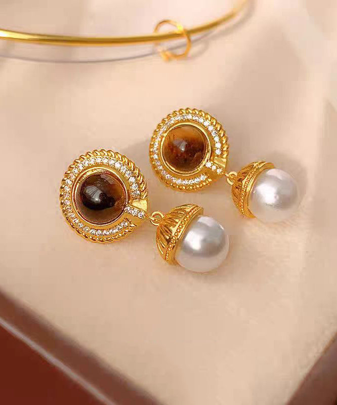 Gold Overgild Silver Drop Sterling Elegant Earrings Pearl Tassel