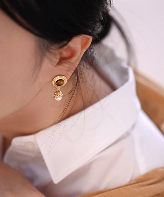 Gold Overgild Silver Drop Sterling Elegant Earrings Pearl Tassel