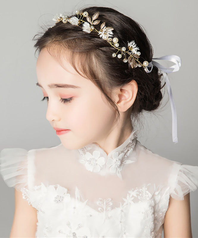 Elegant Gold Zircon Little Daisy Silk Ribbon Girl Crown IU030