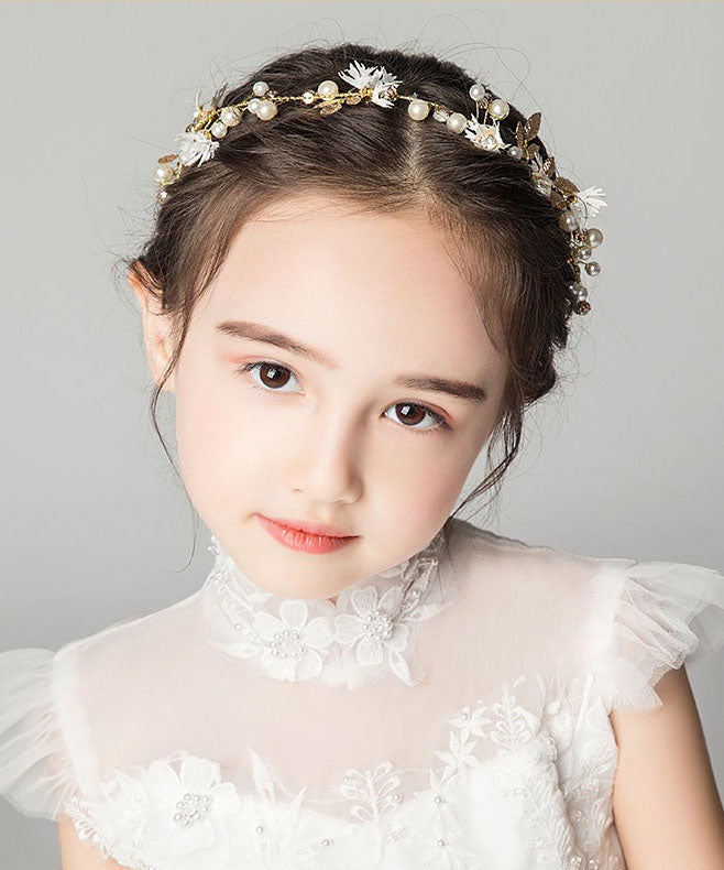 Elegant Gold Zircon Little Daisy Silk Ribbon Girl Crown IU030