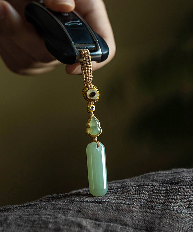 Copper Elegant Inlaid Overgild Green Jade Keychains Zircon