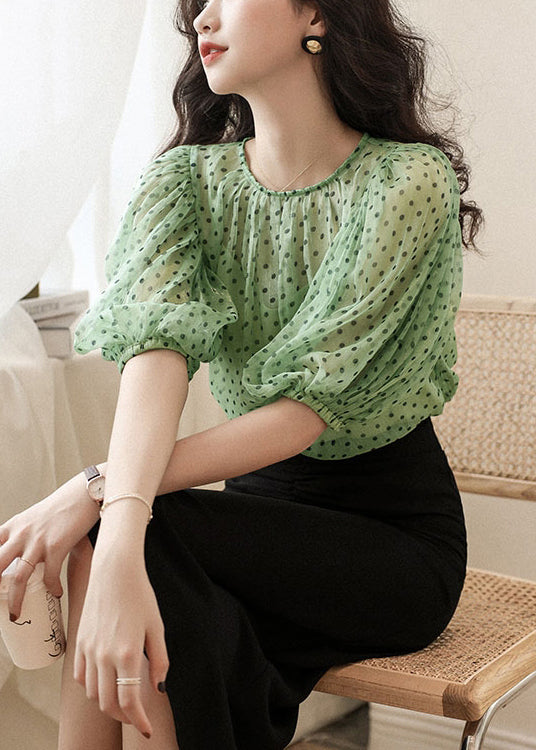 Elegant Green O Neck Print Chiffon Two Pieces Set Half Sleeve OP1025