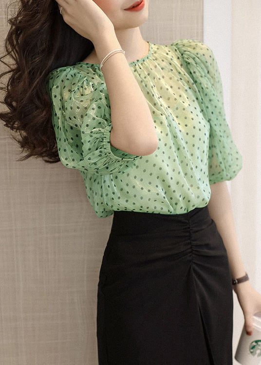 Elegant Green O Neck Print Chiffon Two Pieces Set Half Sleeve OP1025