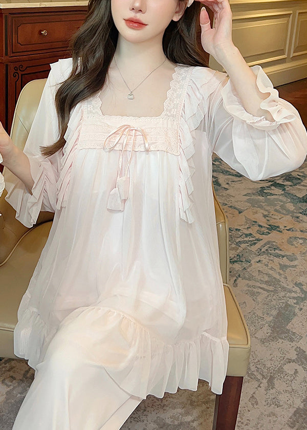 Collar Piece Pajamas Suit Square Green Up Elegant Tulle Lace Two